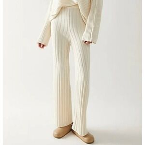 Free People Beach‎ Womens Imogene Knit Flare Leg Pants Size Small Ivory Boho